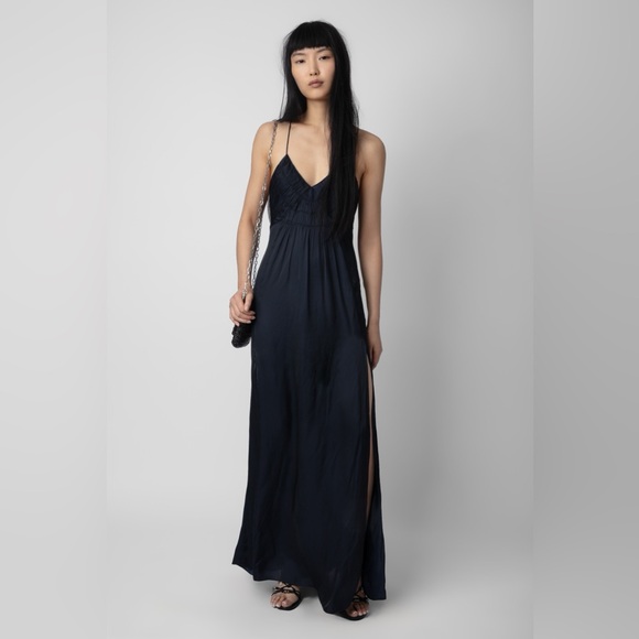 NWT Zadig & Voltaire Rayonne Satin Dress in Encre - Picture 1 of 7